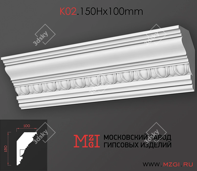 Patterned Plaster Cornices K02.150Nx100mm 3D model image 1