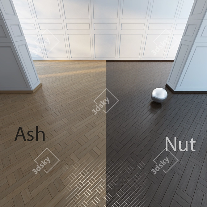 Swedish Twist: Ash & Walnut Parquet 3D model image 1