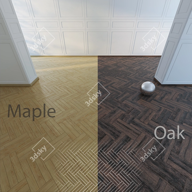 Title: Maple and Oak Triple Herringbone Parquet 3D model image 1