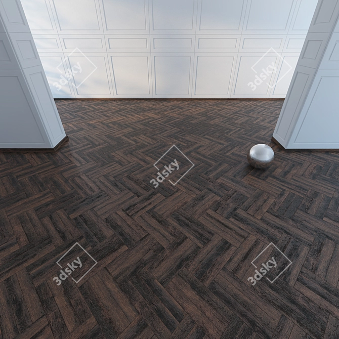 Title: Maple and Oak Triple Herringbone Parquet 3D model image 3