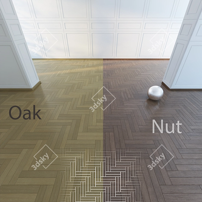 Versatile Parquet Flooring: Double Herringbone Pattern in Oak and Walnut 3D model image 1