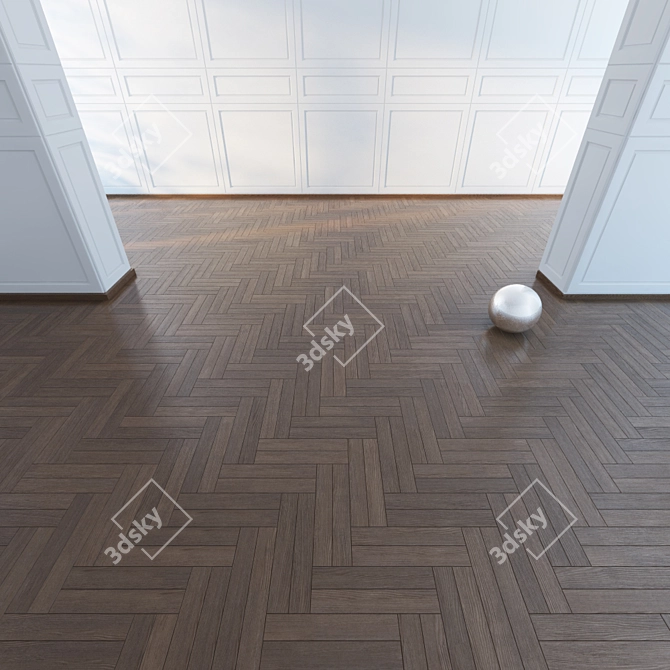 Versatile Parquet Flooring: Double Herringbone Pattern in Oak and Walnut 3D model image 3