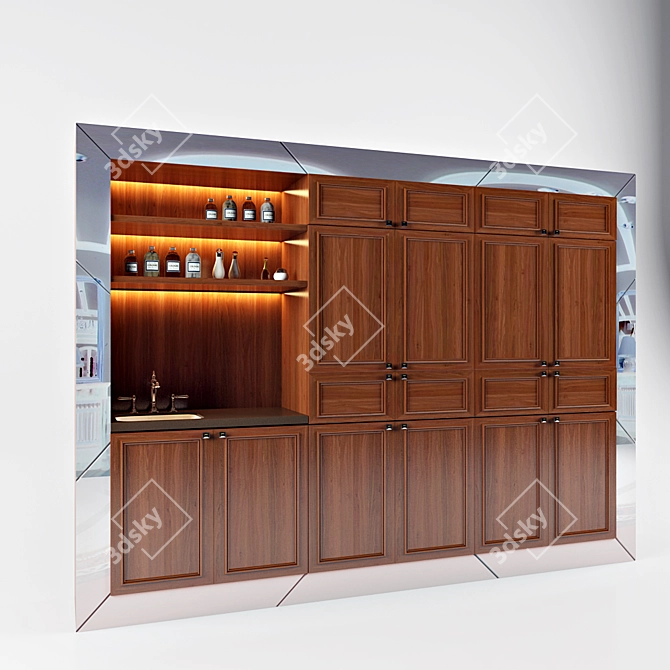 Modern Mirrored Cabinet with Sink 3D model image 1