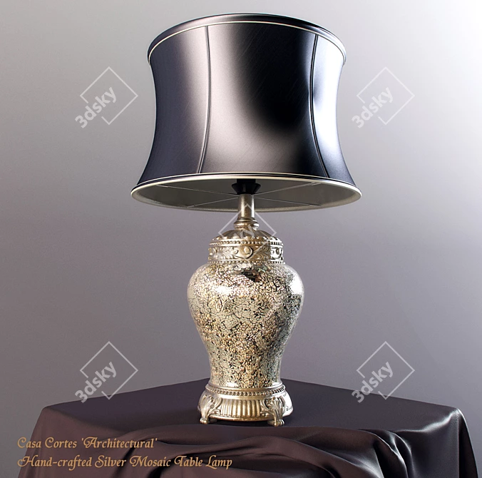 Silver Mosaic Table Lamp - Handcrafted Architectural Design 3D model image 2