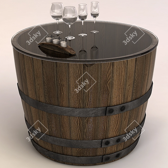 Rustic Wine Barrel Coffee Table 3D model image 1