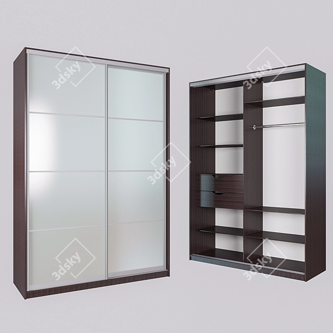 Minimalist Sliding Wardrobe with Matte Mirror Door 3D model image 1