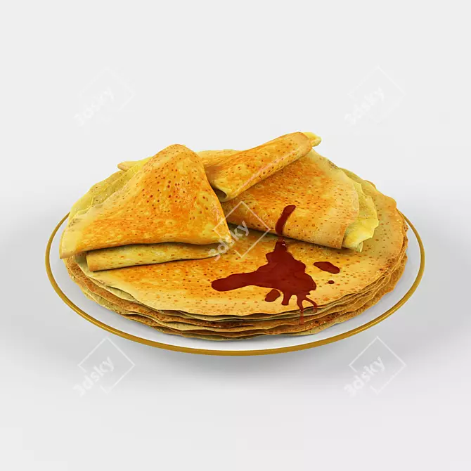 Jam-Filled Pancakes: Sweet Breakfast Delight 3D model image 1