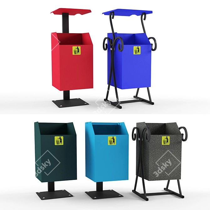 Versatile Street Waste Bins 3D model image 1