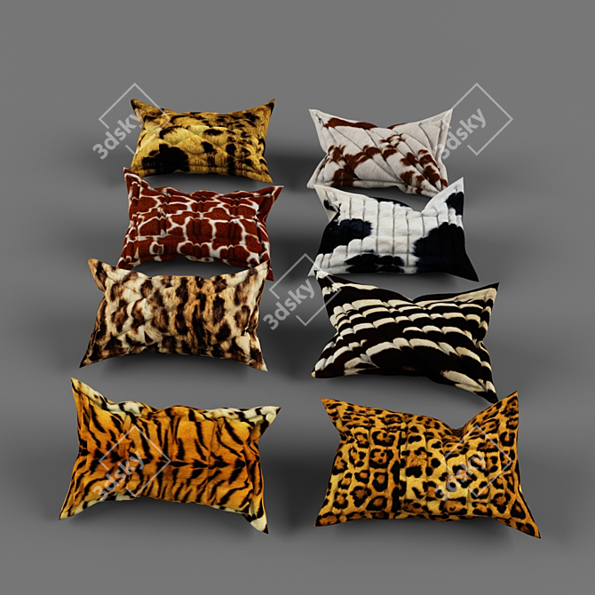 Luxury Fur Pillow Set 3D model image 1