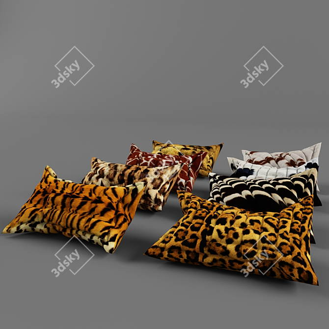 Luxury Fur Pillow Set 3D model image 2