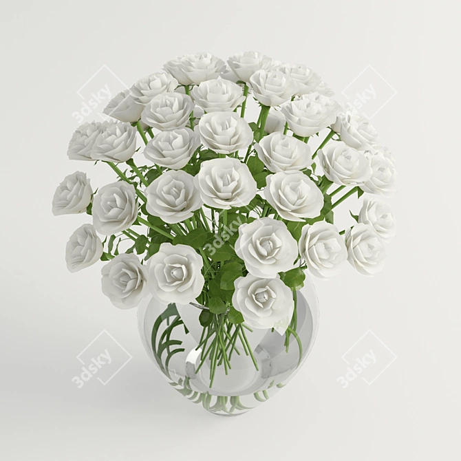 Elegant White Rose Bouquet 3D model image 2