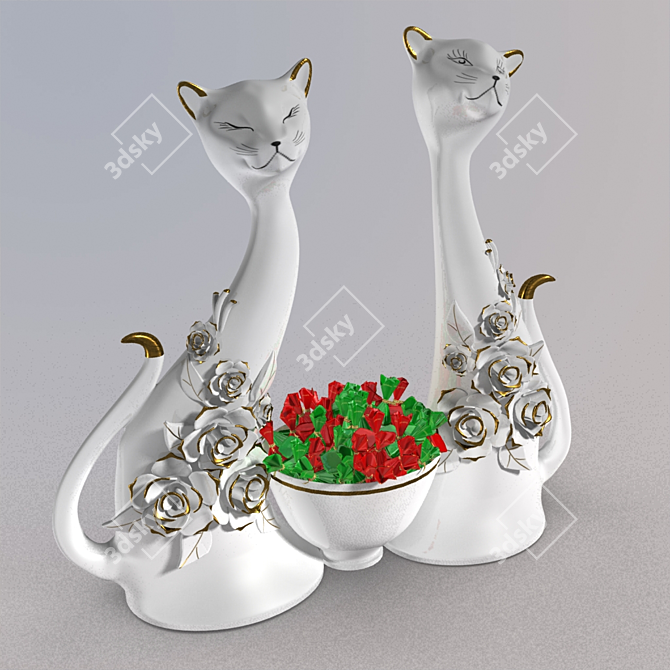 Porcelain Candy-Cat Figurine: Exquisitely Crafted German Design 3D model image 1