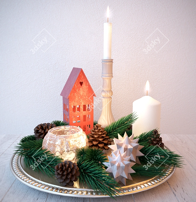 Festive Candle Set: Christmas Decor 3D model image 1