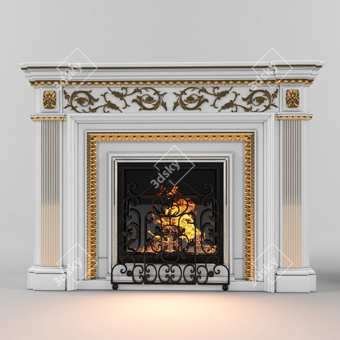 Versatile Painted Fireplace 3D model image 2