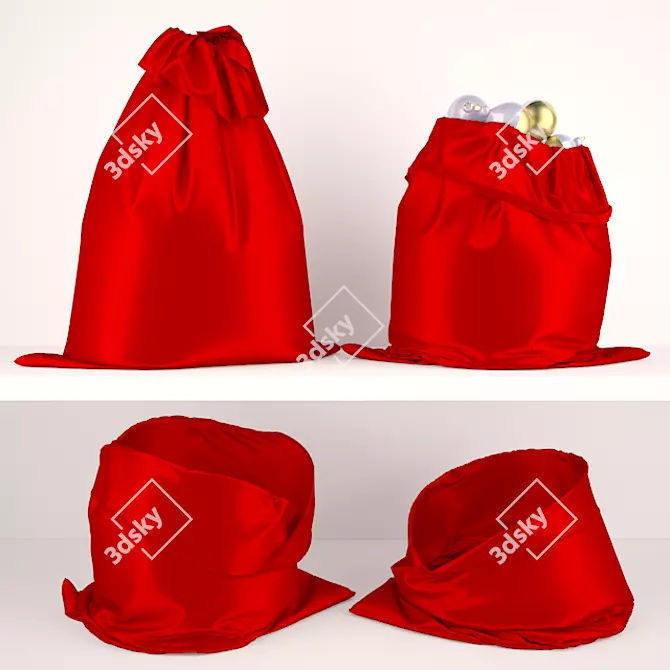  Festive Santa Sack: Open & Tied 3D model image 1