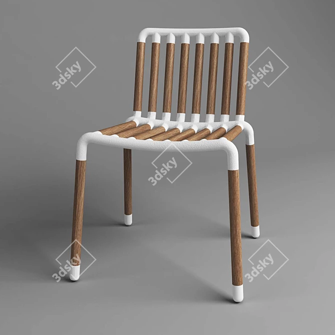 Title: Sleek Tube Chair: Wood & Aluminum Fusion 3D model image 1