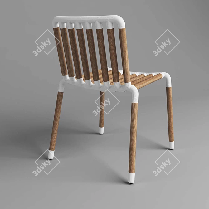 Title: Sleek Tube Chair: Wood & Aluminum Fusion 3D model image 2