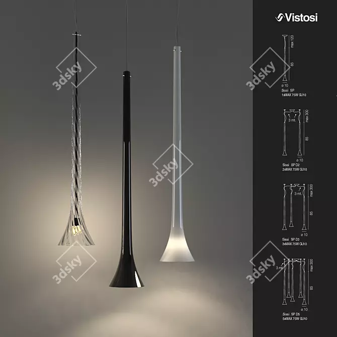 Elegant Sissi Pendant Light 3D model image 1