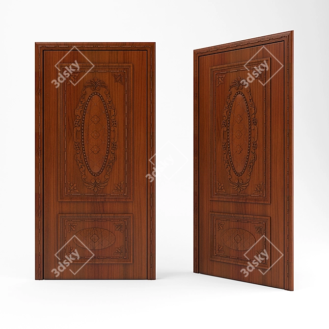 Elegant Carved Wooden Door 3D model image 1