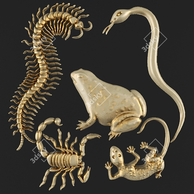 Reptile Relief: Frog, Lizard, Scorpion, Millipede, Snake 3D model image 1