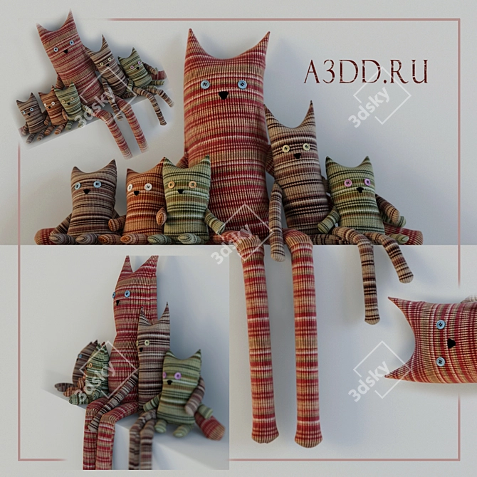 Adorable Knitted Cat Family 3D model image 3