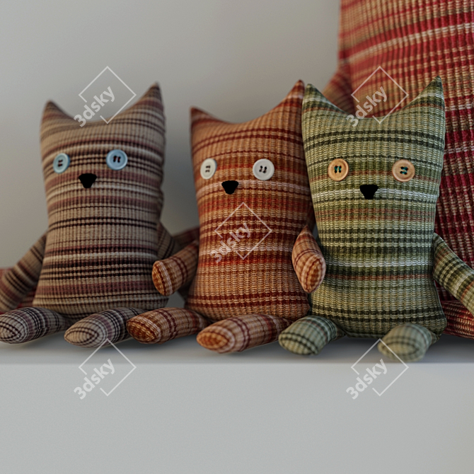 Adorable Knitted Cat Family 3D model image 1