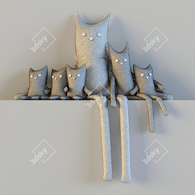 Adorable Knitted Cat Family 3D model image 2