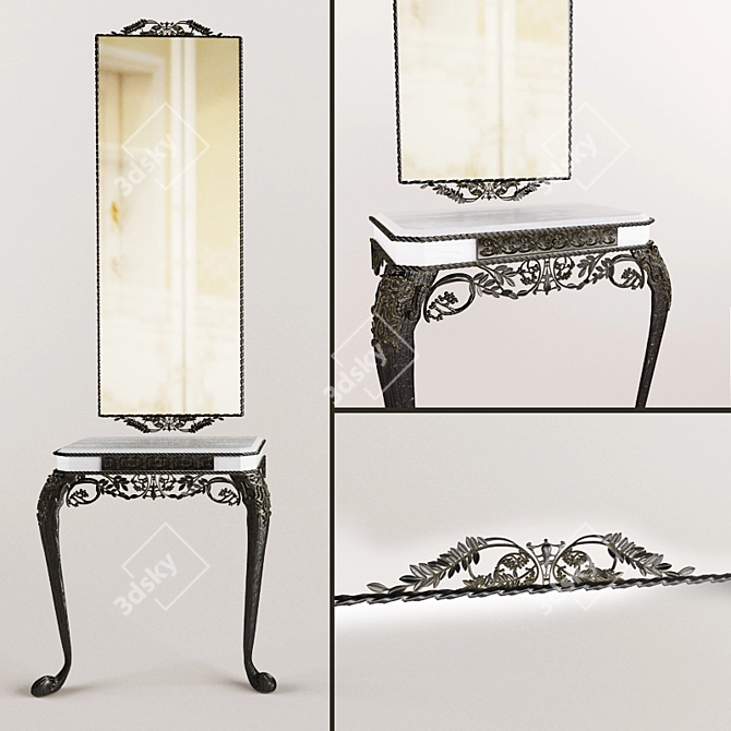 Elegant Forged Console & Mirror 3D model image 1