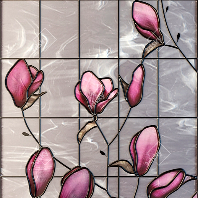 Tulip Stained Glass Art 3D model image 1