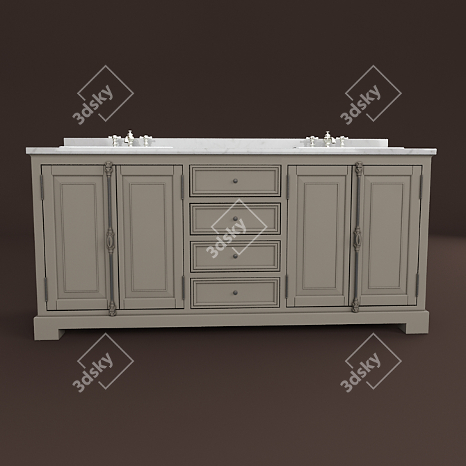 Elegant French Double Vanity 3D model image 1