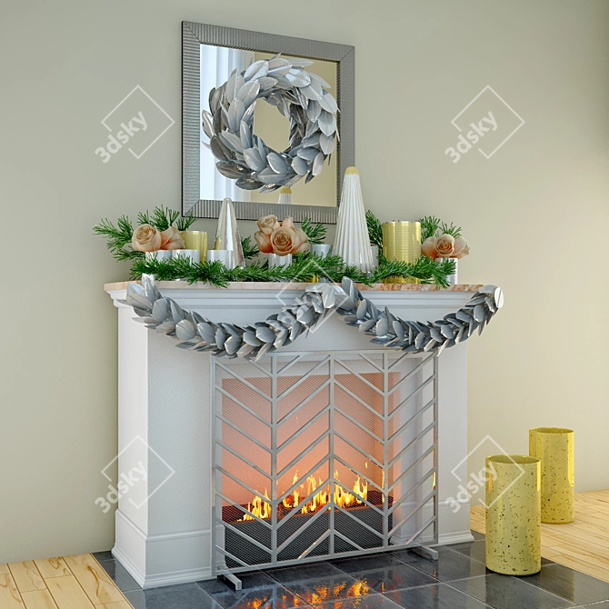 Festive Fireplace: Christmas Decor 3D model image 1