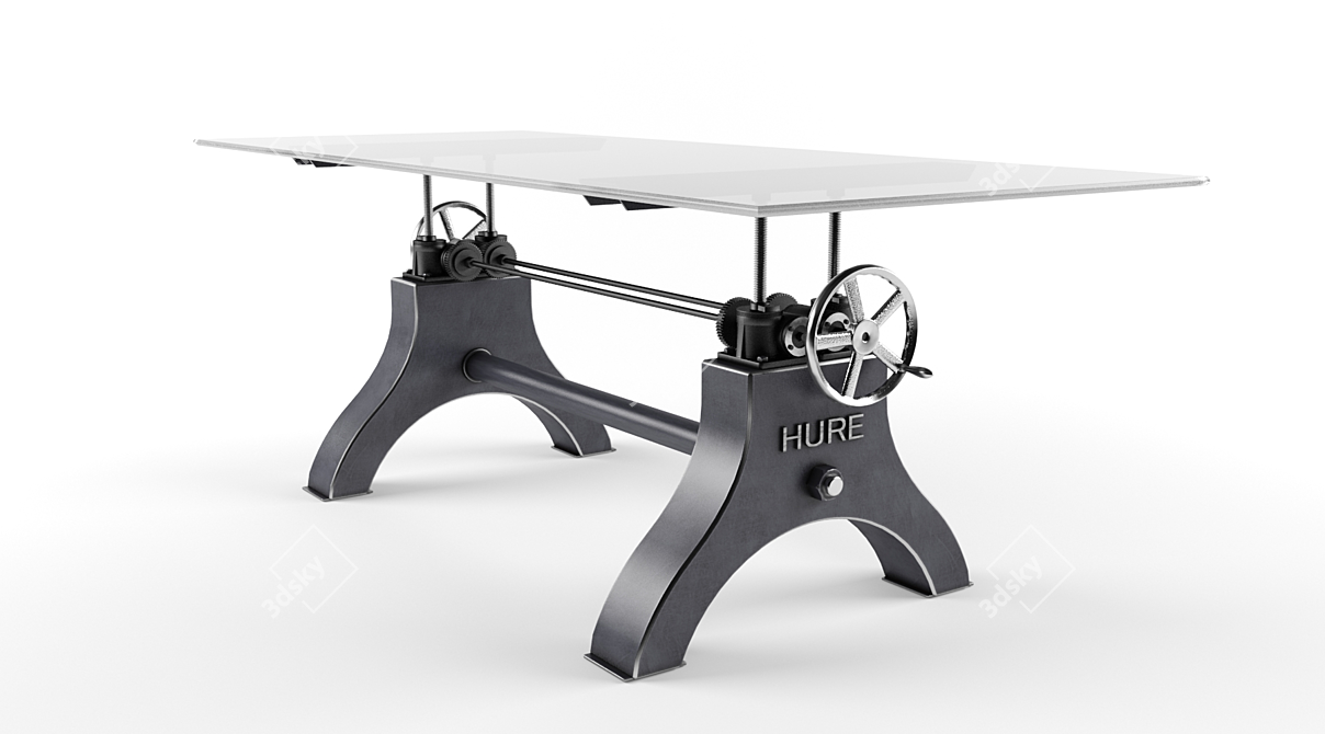 Rustic Industrial Crank Table 3D model image 1