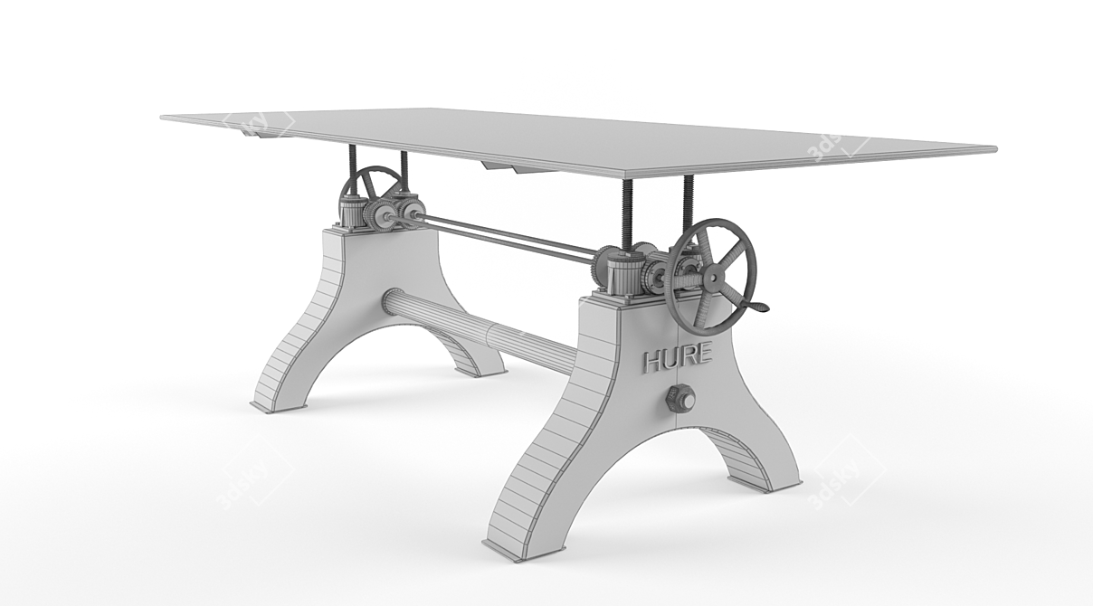 Rustic Industrial Crank Table 3D model image 3