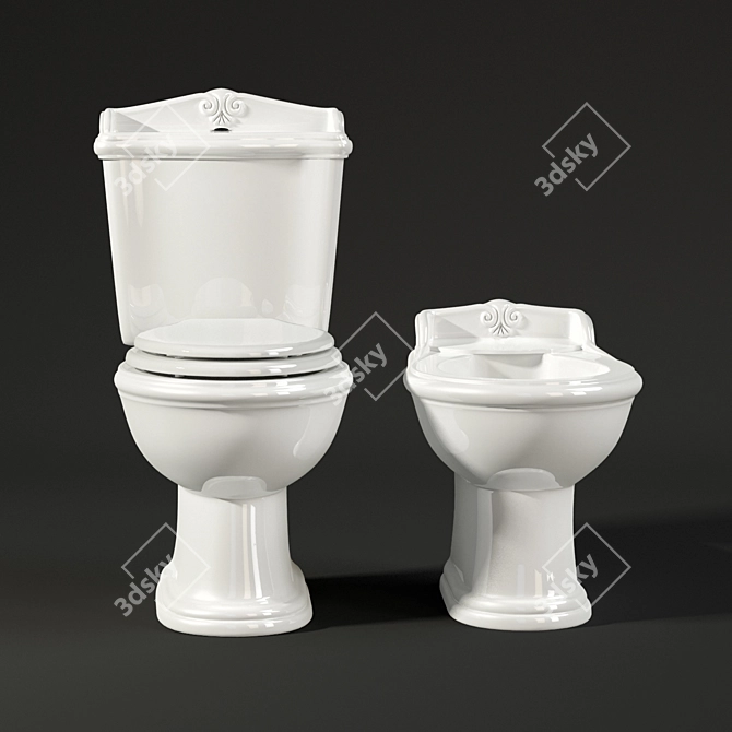 Victorian Style WC & Bidet 3D model image 1