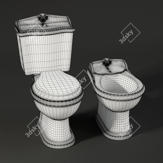 Victorian Style WC & Bidet 3D model image 3