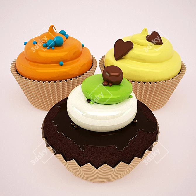 Delicious Cream-filled Cupcakes 3D model image 2