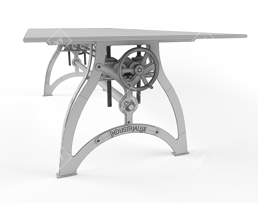 Vintage Industrial Loft Crank Table 3D model image 3