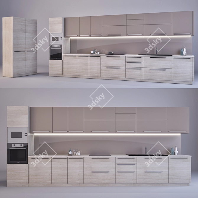 Modern Beige Kitchen: Sleek & Stylish 3D model image 1