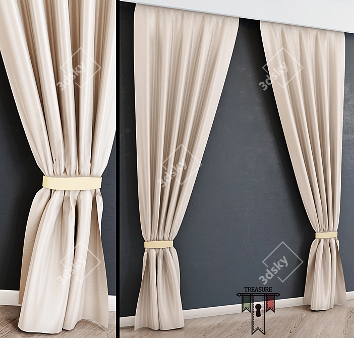 Elegant Leaf Print Window Curtain 3D model image 1