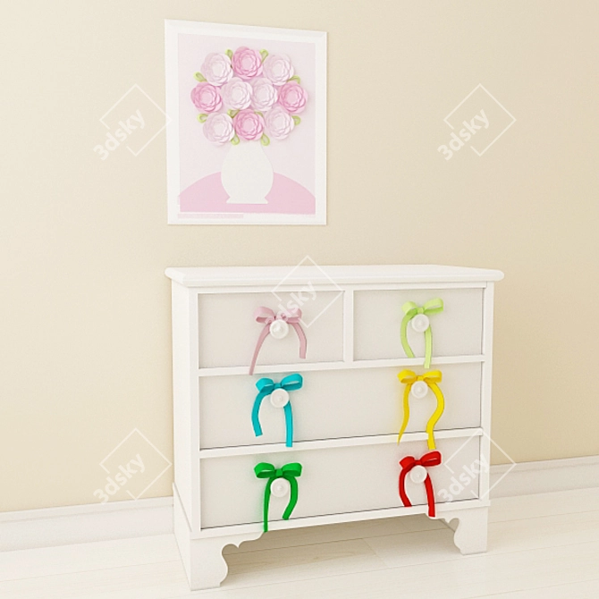 Floral Nursery Chest with Appliqué Art 3D model image 1