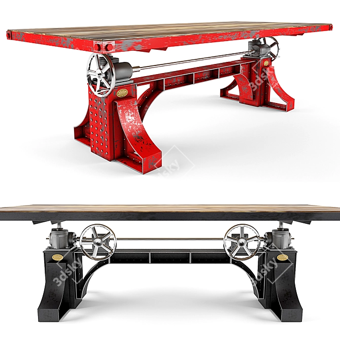 Vintage Industrial Crank Table 3D model image 1