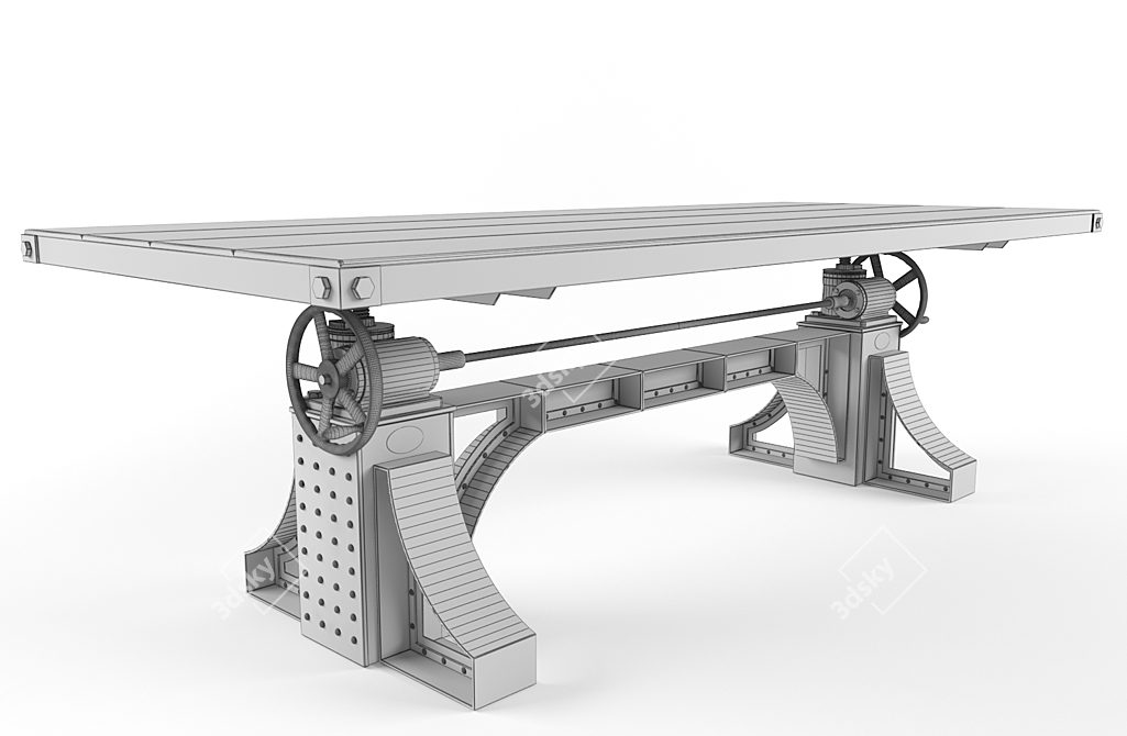 Vintage Industrial Crank Table 3D model image 2