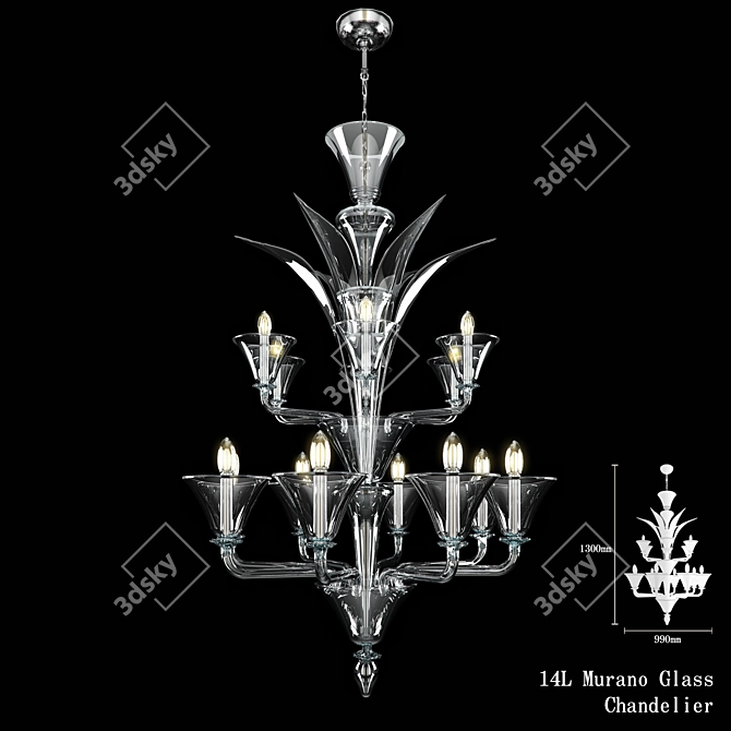 Elegant Murano Glass Chandelier 3D model image 1