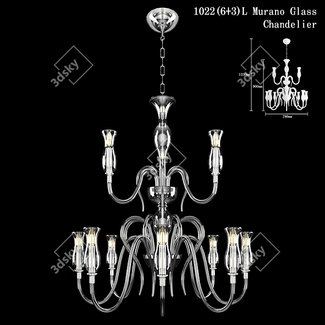 Elegant 6+3-Light Murano Chandelier 3D model image 1