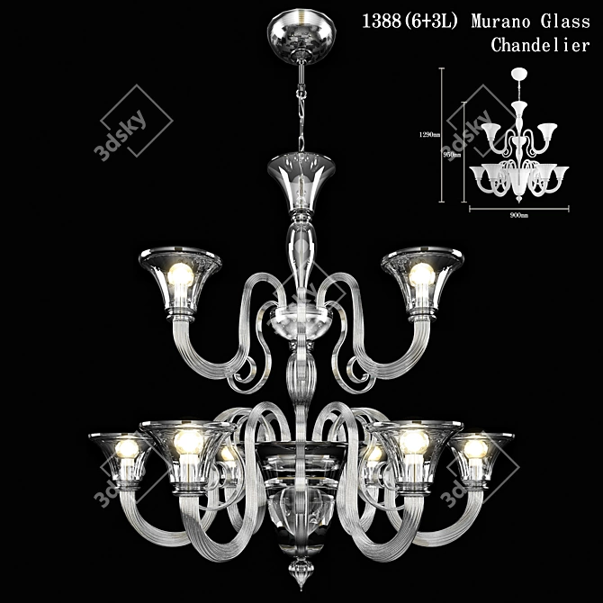 Elegant Murano Glass Chandelier 3D model image 1