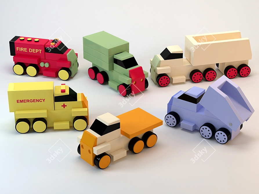 Wooden Toy Trucks 3D model image 1