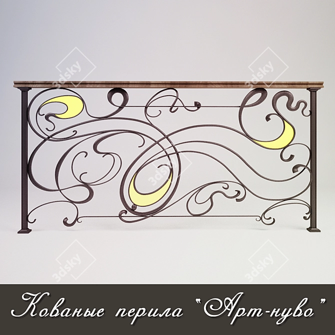 Elegant Art Nouveau Iron Railings 3D model image 1