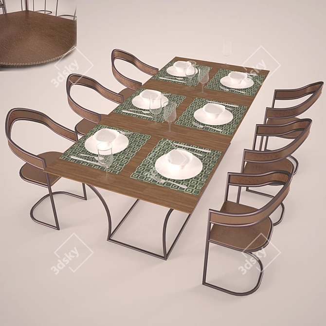Modern Kitchen Table & Chairs 3D model image 1