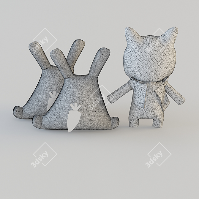 Cuddly Companions for Kids: Cat and Bunnies 3D model image 2