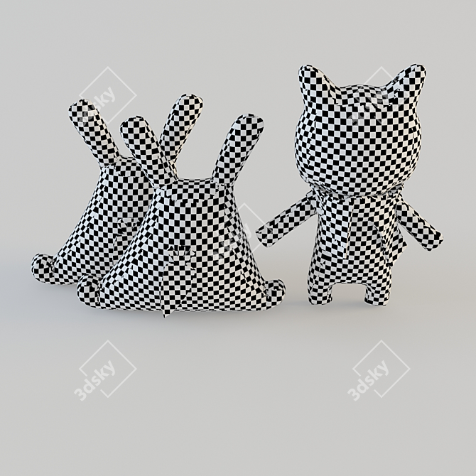 Cuddly Companions for Kids: Cat and Bunnies 3D model image 3